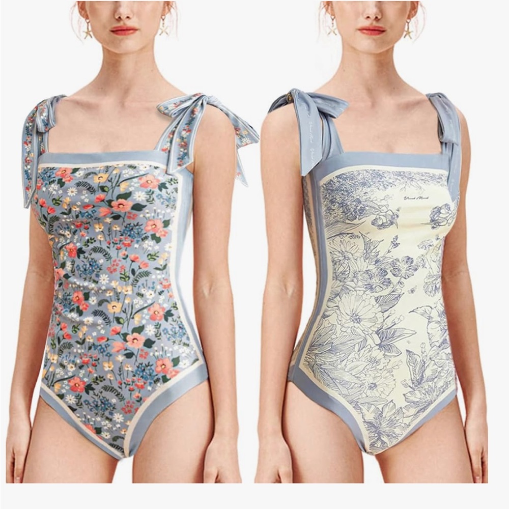 Amazon reversible blue floral swimsuit size Large